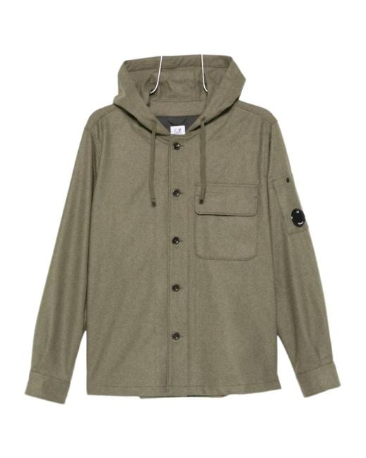C P Company Green Hooded Buttoned Jacket for men