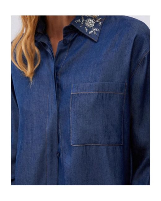 Liu Jo Blue Embellished Collar Shirt