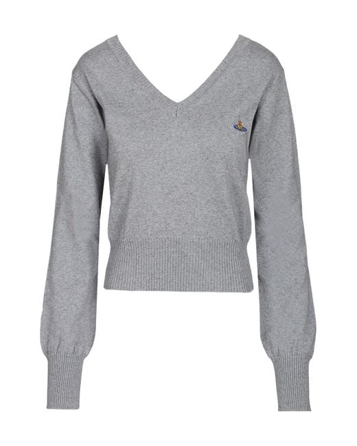 Vivienne Westwood Gray Cropped V-Neck Jumper