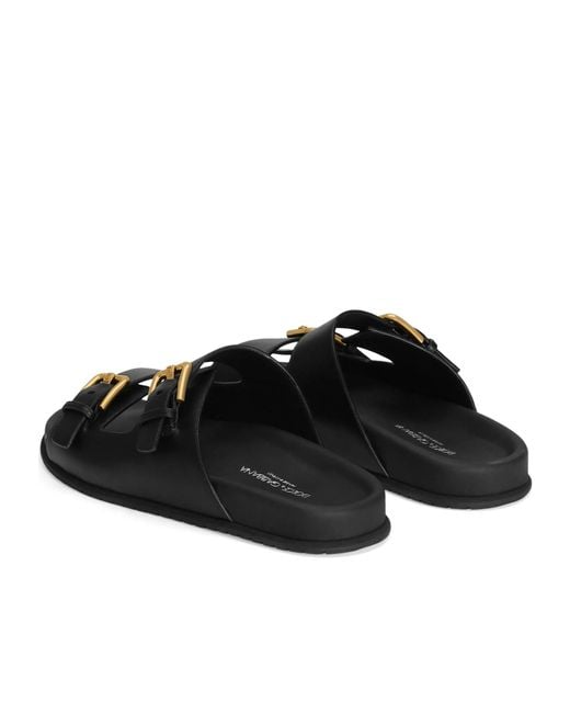 Dolce & Gabbana Black Hawaii Logo Buckle Sandals