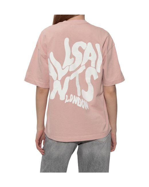 AllSaints Pink Orlando Logo Printed Oversized T-Shirt