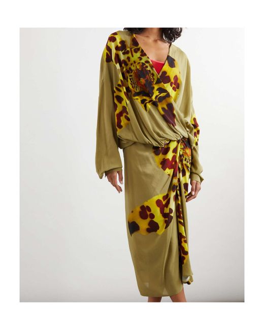 Dries Van Noten Yellow Pattern-Printed Draped Top