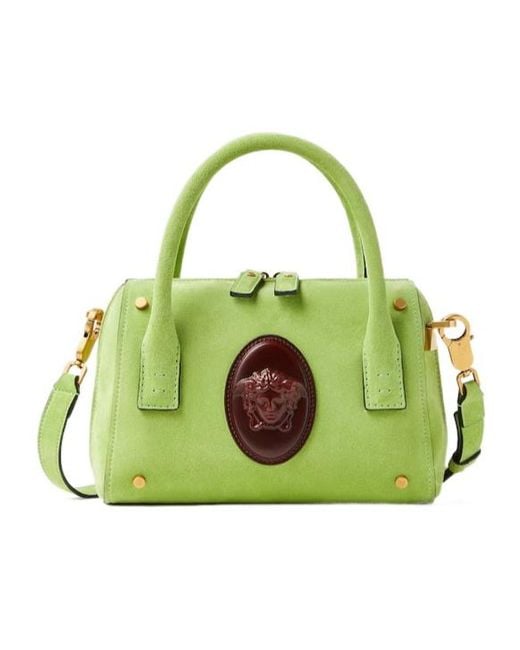 Versace Green Small Medusa Head Suede Tote Bag