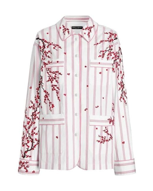 Dolce & Gabbana Pink Vanity Shirt With Flower Embroidery