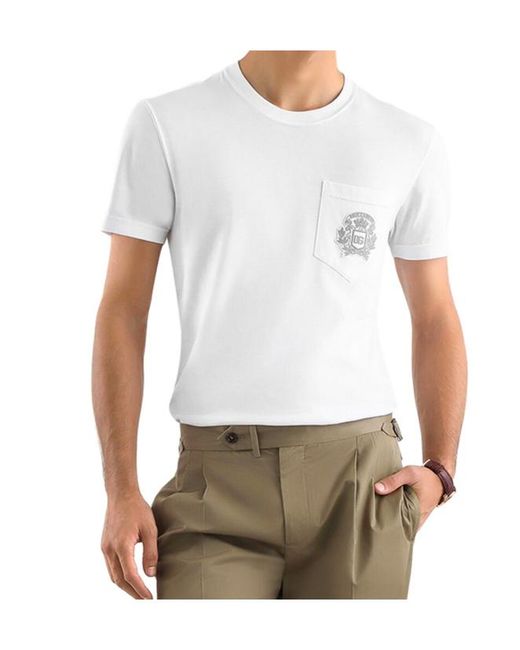 Dolce & Gabbana White Logo Embroidered Crewneck T-Shirt for men