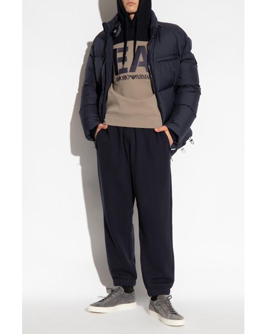 Emporio Armani Blue Logo-Embroidered Colour-Block Hoodie for men