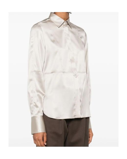 Brunello Cucinelli White Long-Sleeve Silk Shirt