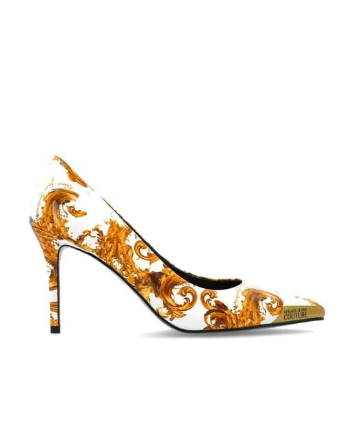 Versace Jeans Metallic Couture Baroque Print Heeled Pumps