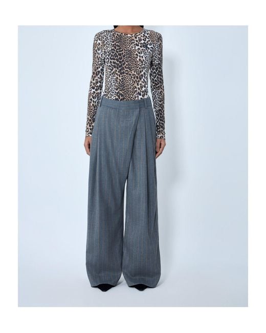 Ganni Blue Leopard Printed Long Sleeve Top