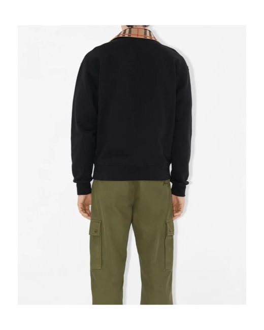 Burberry Black Checked-Collar Half-Zipped Sweatshirt for men