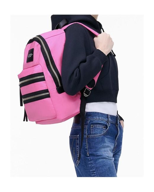 Marc Jacobs Pink The Biker Logo-Patch Zipped Large Backpack