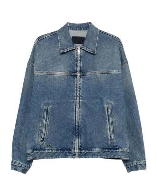 Prada Blue Zip-Up Denim Jacket for men