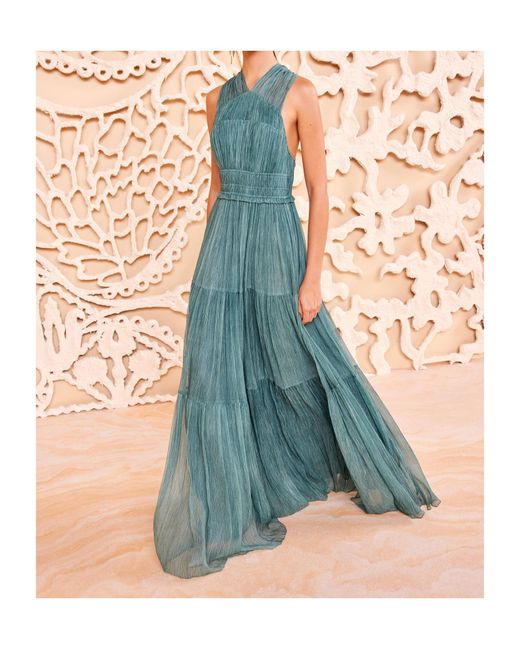 Ulla Johnson Green Freesia Plissé-Effect Tiered Maxi Dress