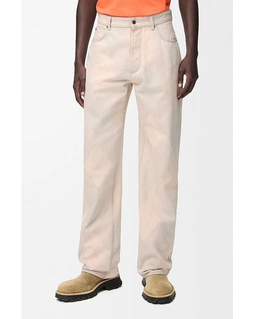 Loewe White Argyle-Pattern Buckle-Detail Jeans for men
