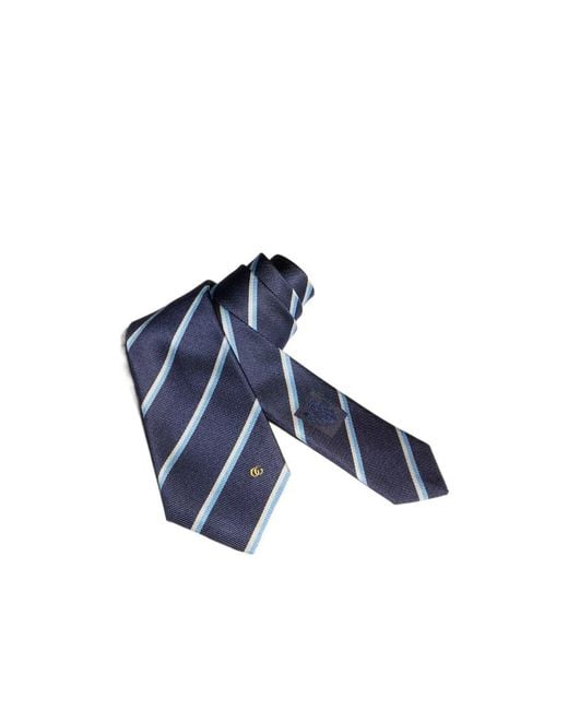 Gucci Blue Striped Double G Silk Jacquard Tie for men