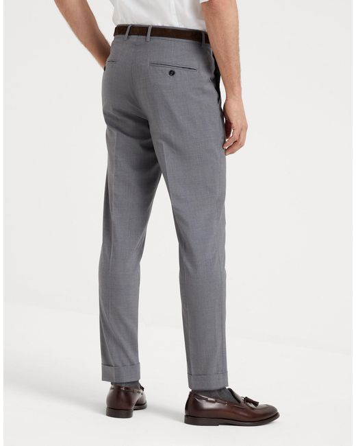 Brunello Cucinelli Gray Tapered-Leg Wool Trousers for men