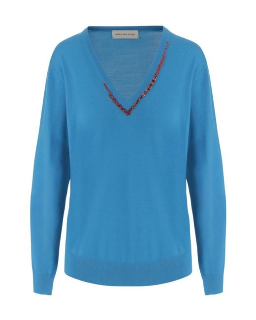 Dries Van Noten Blue Long-Sleeved Sweater
