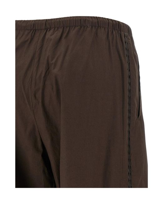 Yves Salomon Brown Leather Trim Wide-Leg Pants