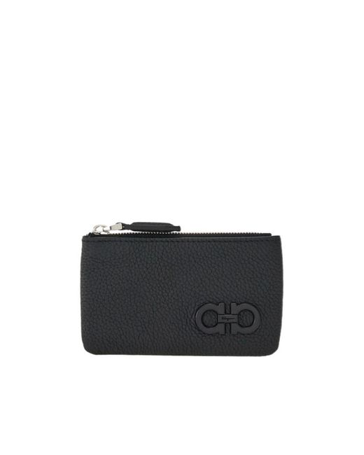 Ferragamo Black Gancini Leather Keyring for men