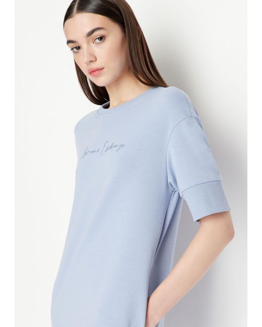 ARMANI EXCHANGE Blue Logo-Embroidered T-Shirt Dress