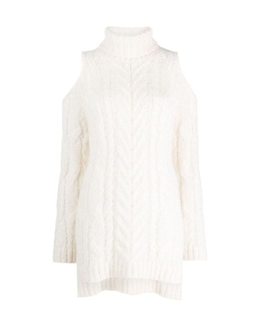 P.A.R.O.S.H. White P.A.R.O..H. Roll Neck Cold-Shoulder Jumper