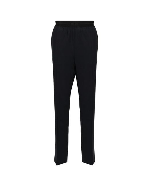 MSGM Black Logo-Waistband Tailored Trousers for men