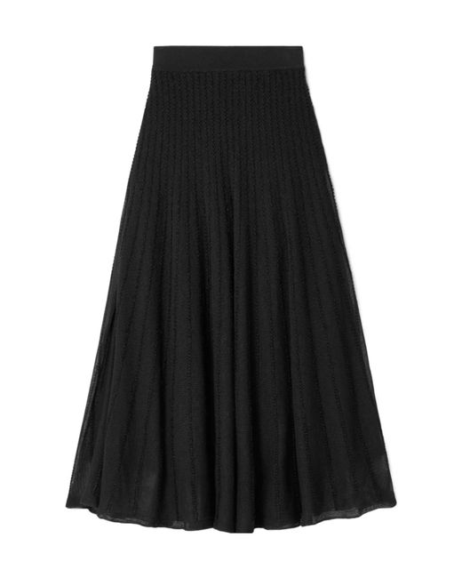 Khaite Black Dawn Pointelle-Knit Midi Skirt