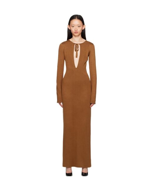 Magda Butrym Brown Long-Sleeved Hollow Dress