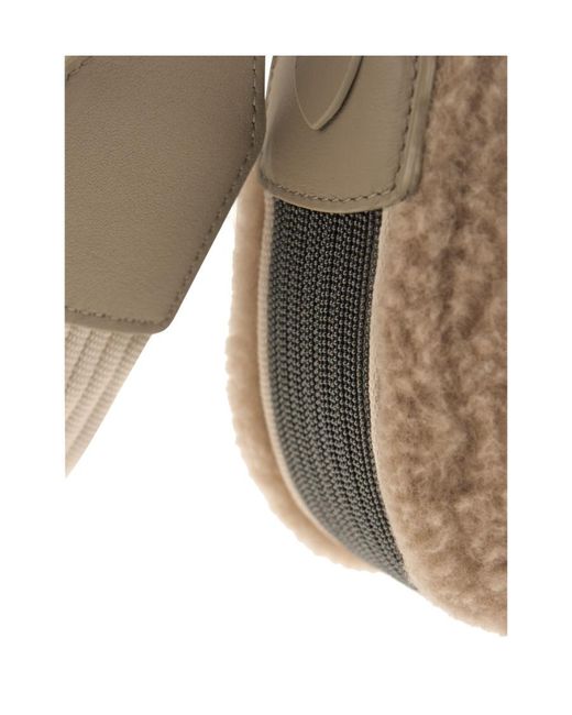 Brunello Cucinelli Natural Chain-Detail Shearling Crossbody Bag