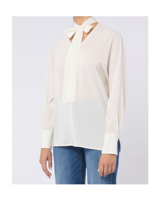 Max Mara White Tie-Neck Silk Blouse