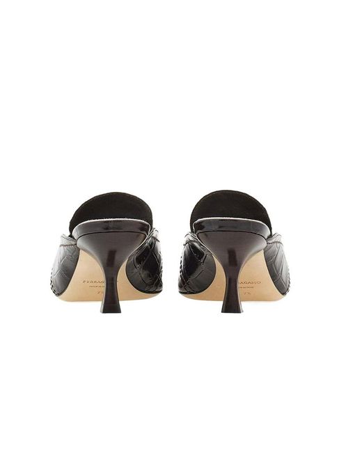 Ferragamo White Crocodile-Effect Mules