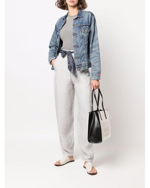 Emporio Armani White Logo Headscarf With Belt High-Waisted Linen Casual Pants