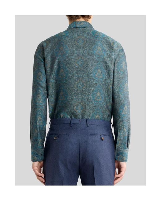 Etro Blue Cotton Jacquard Shirt With Ornamental Motif for men