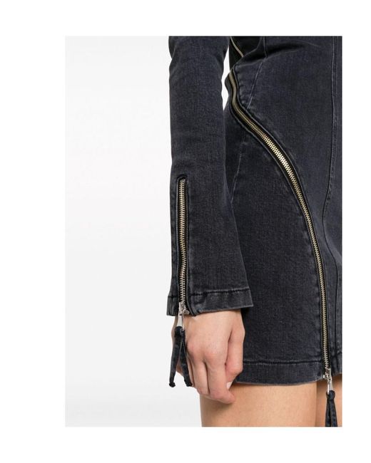 Blumarine Blue Long-Sleeved Zipper Dress