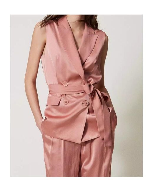 Twinset Pink Satin Belted Blazer