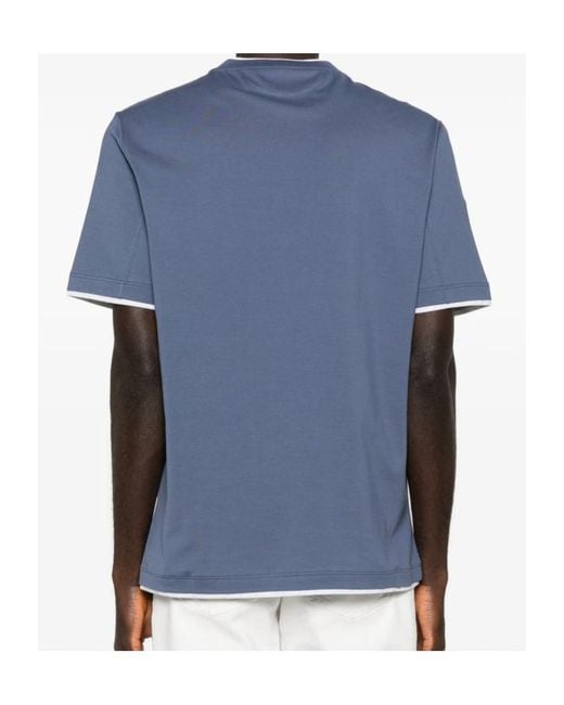 Brunello Cucinelli Blue Layered-Effect Crewneck T-Shirt for men