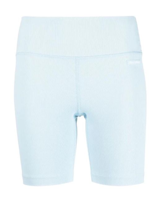 Sporty & Rich Blue Logo-Patch Ribbed Biker Shorts