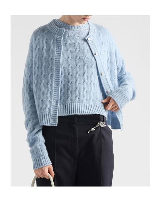 Prada Blue Cashmere Cable-Knit Sweater