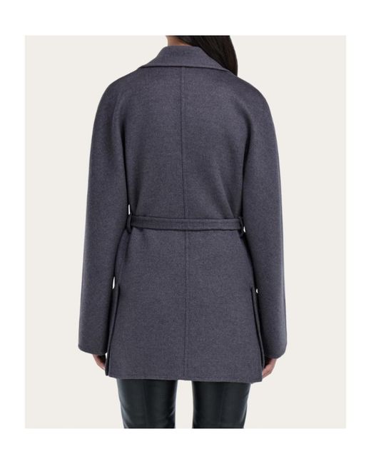 Ferragamo Blue Ferragamo Double Breasted Belted Long Jacket