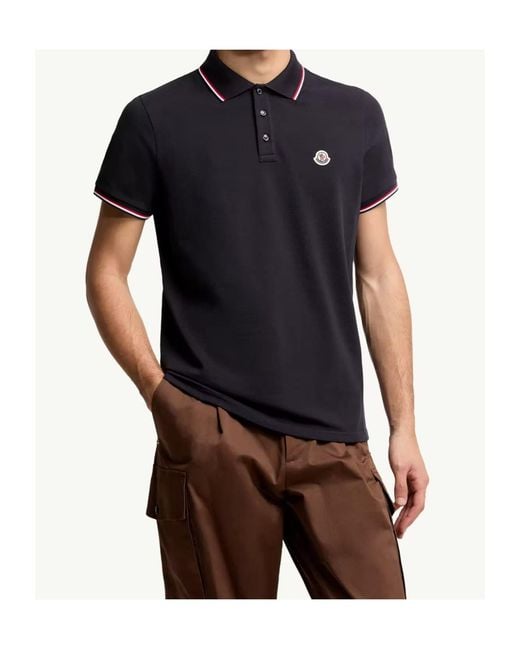 Moncler Blue Logo Patch Short-Sleeved Polo Shirt for men