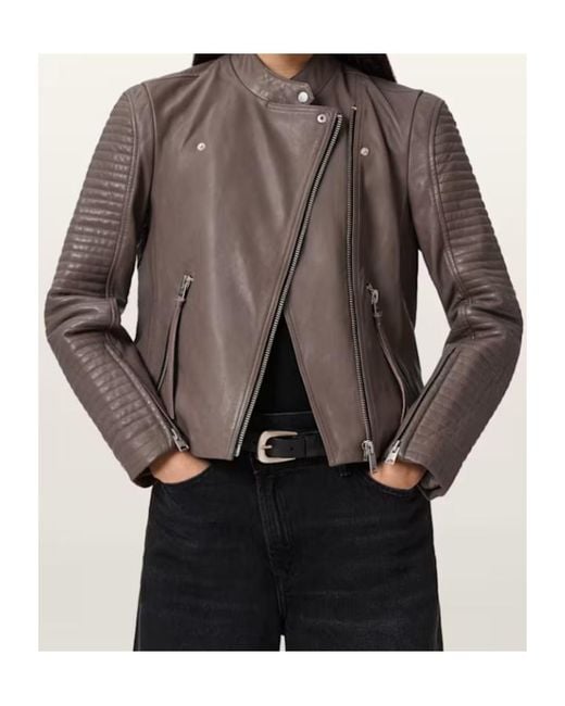 AllSaints Brown Raul Leather Biker Jacket