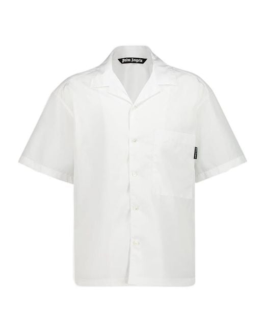 Palm Angels White Curved Logo Printed Crewneck Shirt for men