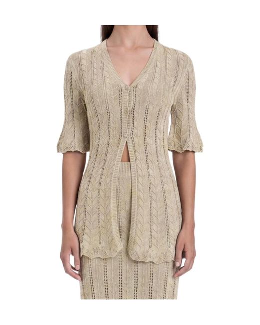 Twinset Natural Pointelle-Knit Chevron-Pattern Sweater