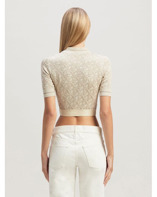 Palm Angels White Monogram-Jacquard Knitted Cropped Top
