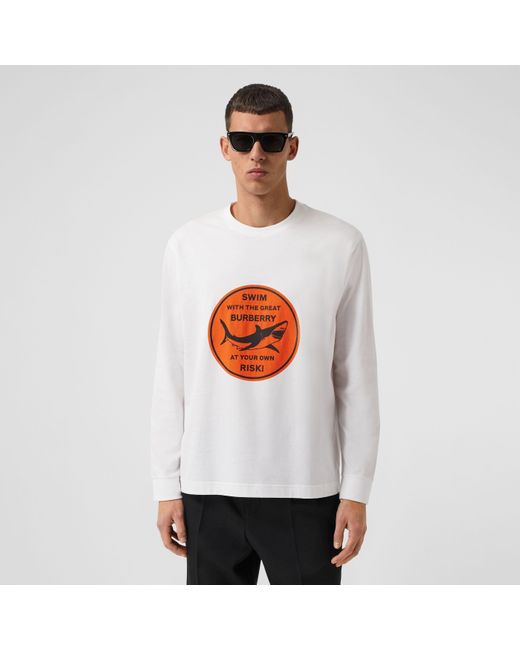 Burberry White Shark-Print T-Shirt for men
