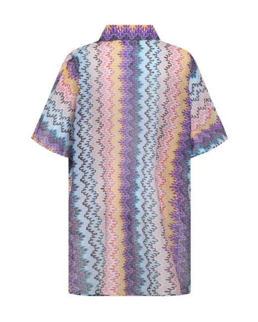 Missoni Blue Zigzag Patterned Short-Sleeved Shirt