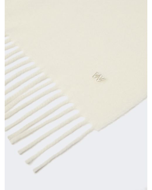Weekend by Maxmara White Logo Embroidered Fringed Scarf