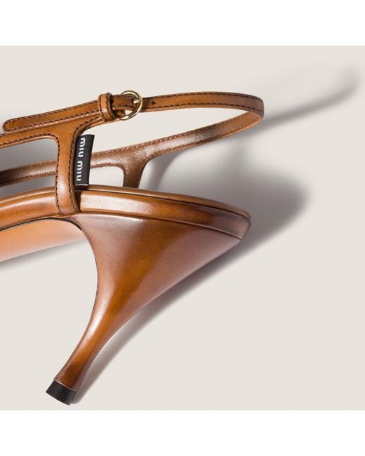 Miu Miu Brown Pointed-Toe Slingback Pumps