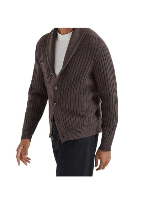 Brunello Cucinelli Multicolor Ribbed Button-Up Cardigan for men
