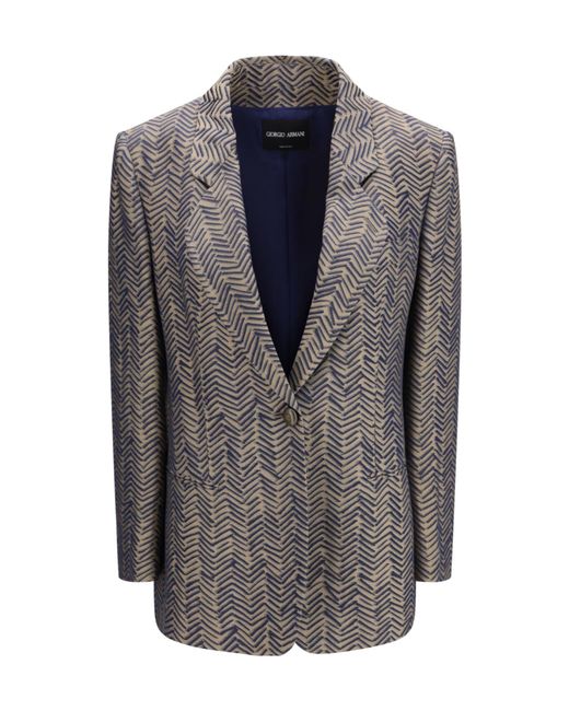 Giorgio Armani Gray Chevron Jacquard Single-Breasted Blazer